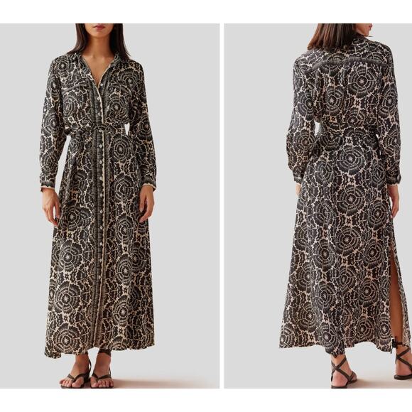 NWT Omika Palma Maxi Button Down Dress Carmen Black Graphite New Small - Picture 2 of 7